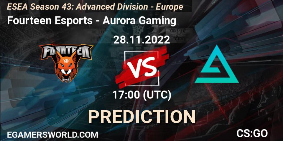 Fourteen Esports - Aurora: ennuste. 28.11.22, CS2 (CS:GO), ESEA Season 43: Advanced Division - Europe