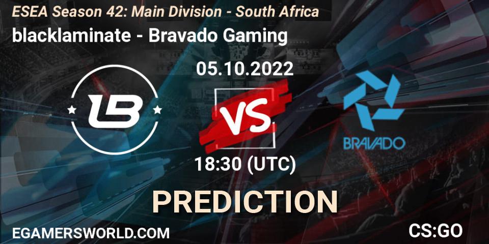 blacklaminate - Bravado Gaming: ennuste. 05.10.2022 at 18:50, Counter-Strike (CS2), ESEA Season 42: Main Division - South Africa