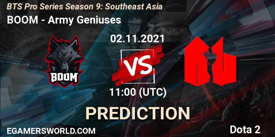 BOOM - Army Geniuses: ennuste. 02.11.2021 at 09:00, Dota 2, BTS Pro Series Season 9: Southeast Asia