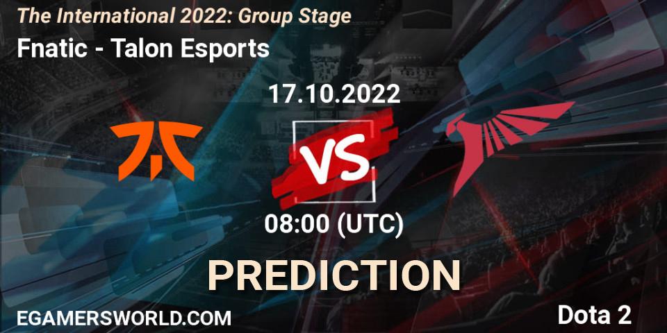 Fnatic - Talon Esports: ennuste. 17.10.2022 at 08:39, Dota 2, The International 2022: Group Stage