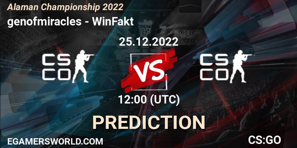 genofmiracles - WinFakt: ennuste. 25.12.2022 at 12:00, Counter-Strike (CS2), Alaman Championship 2022