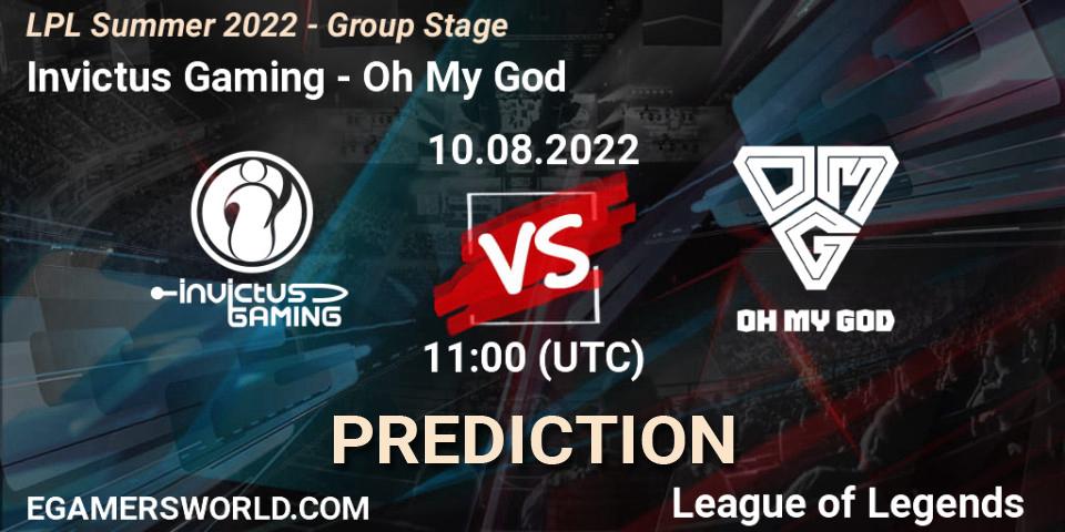 Invictus Gaming - Oh My God: ennuste. 10.08.2022 at 11:00, LoL, LPL Summer 2022 - Group Stage