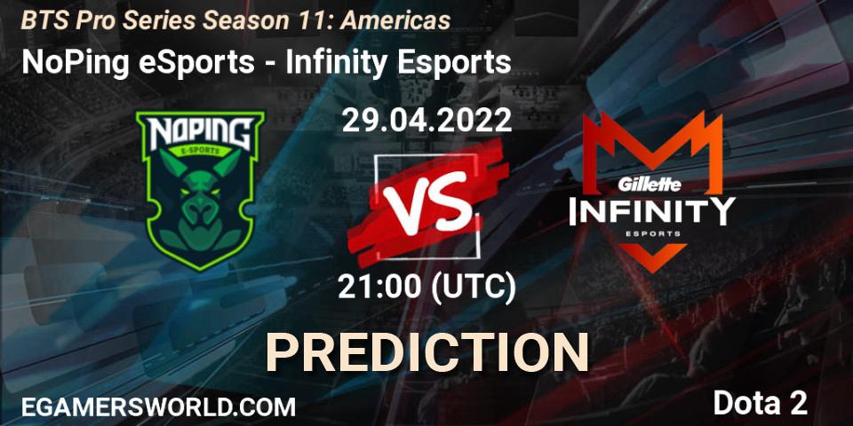 NoPing eSports - Infinity Esports: ennuste. 29.04.2022 at 21:02, Dota 2, BTS Pro Series Season 11: Americas