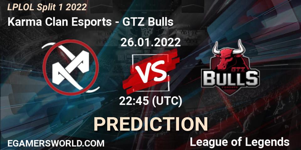 Karma Clan Esports - GTZ Bulls: ennuste. 26.01.2022 at 23:00, LoL, LPLOL Split 1 2022