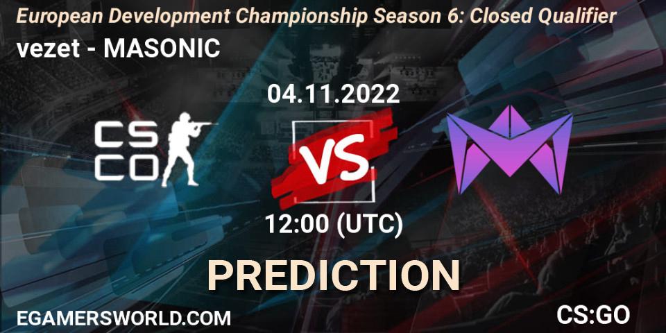 vezet - MASONIC: ennuste. 04.11.2022 at 12:00, Counter-Strike (CS2), European Development Championship Season 6: Closed Qualifier