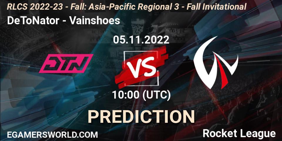 DeToNator - Vainshoes: ennuste. 05.11.2022 at 10:00, Rocket League, RLCS 2022-23 - Fall: Asia-Pacific Regional 3 - Fall Invitational