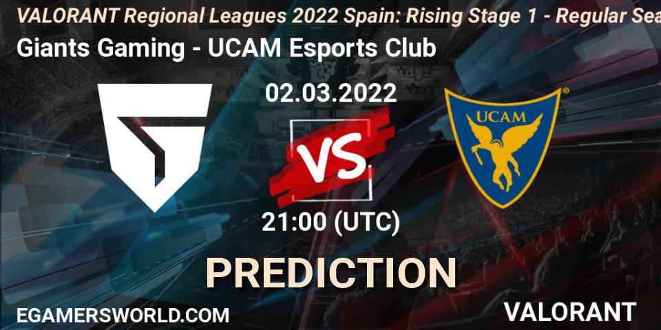 Giants Gaming - UCAM Esports Club: ennuste. 02.03.2022 at 21:10, VALORANT, VALORANT Regional Leagues 2022 Spain: Rising Stage 1 - Regular Season