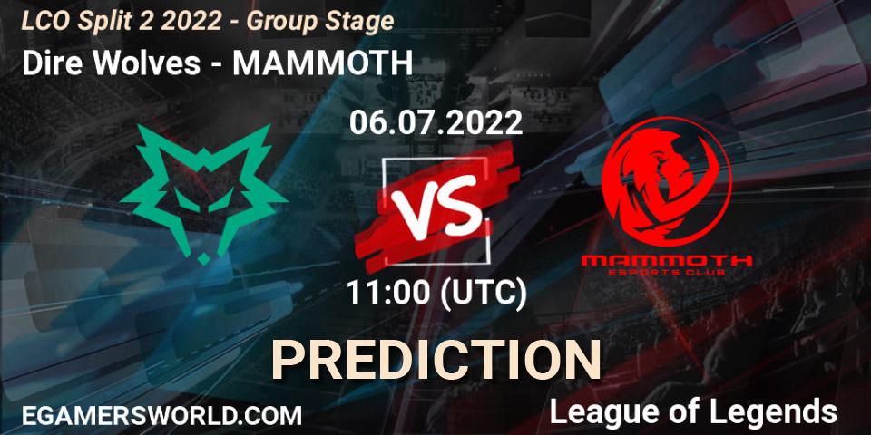Dire Wolves - MAMMOTH: ennuste. 06.07.2022 at 11:30, LoL, LCO Split 2 2022 - Group Stage