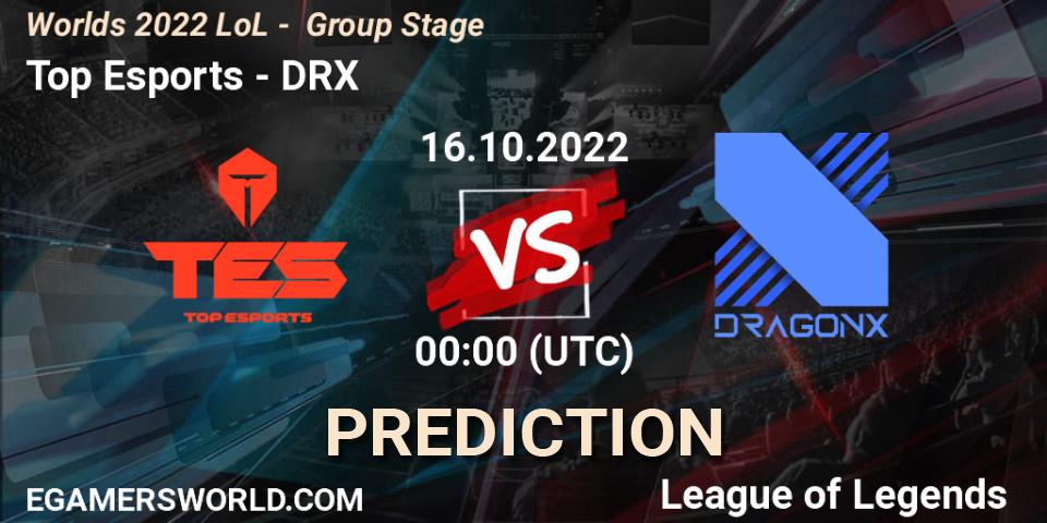 Top Esports - DRX: ennuste. 16.10.2022 at 00:00, LoL, Worlds 2022 LoL - Group Stage