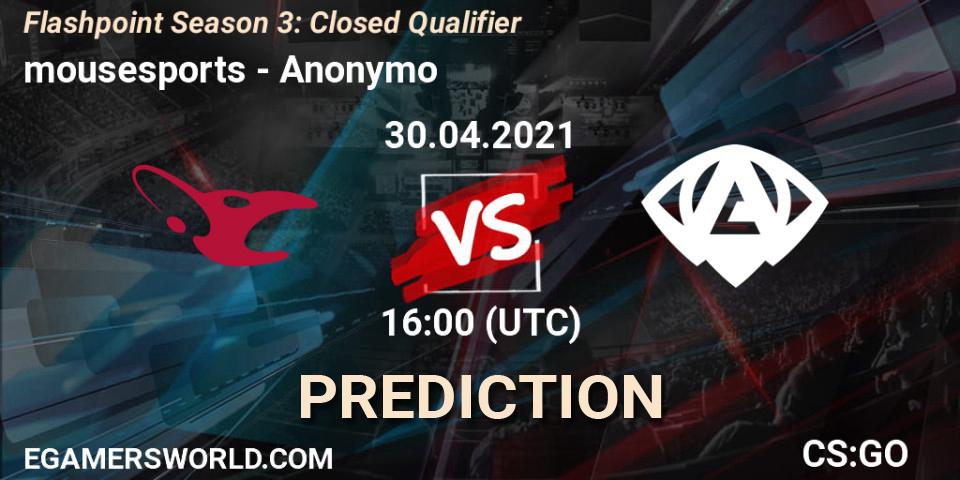 mousesports - Anonymo: ennuste. 30.04.2021 at 13:00, Counter-Strike (CS2), Flashpoint Season 3: Closed Qualifier