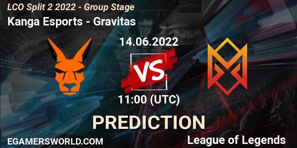 Kanga Esports - Gravitas: ennuste. 14.06.2022 at 11:00, LoL, LCO Split 2 2022 - Group Stage