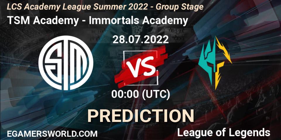 TSM Academy - Immortals Academy: ennuste. 28.07.2022 at 00:00, LoL, LCS Academy League Summer 2022 - Group Stage