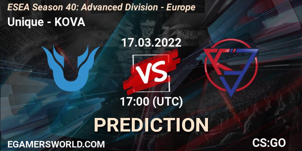 Unique - KOVA: ennuste. 17.03.22, CS2 (CS:GO), ESEA Season 40: Advanced Division - Europe
