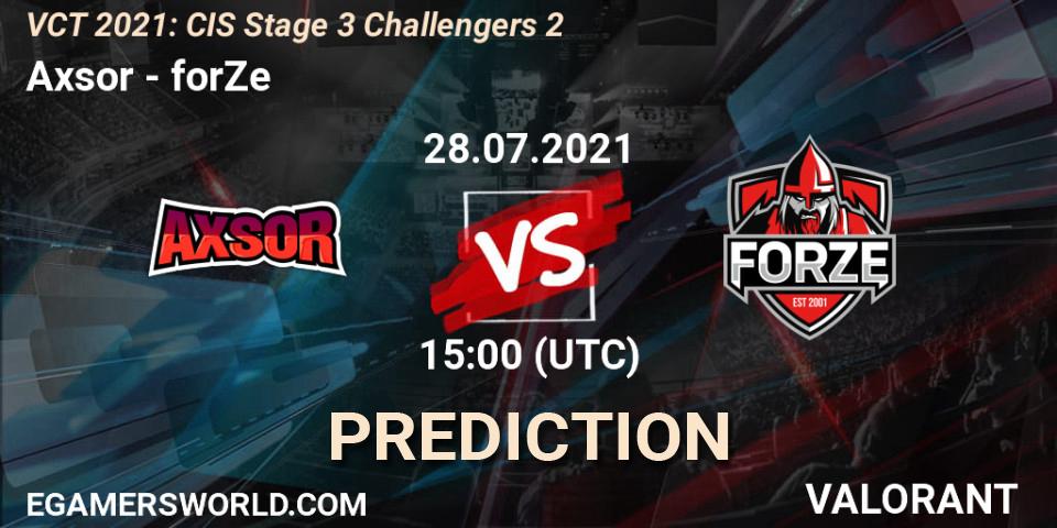 Axsor - forZe: ennuste. 28.07.2021 at 15:00, VALORANT, VCT 2021: CIS Stage 3 Challengers 2
