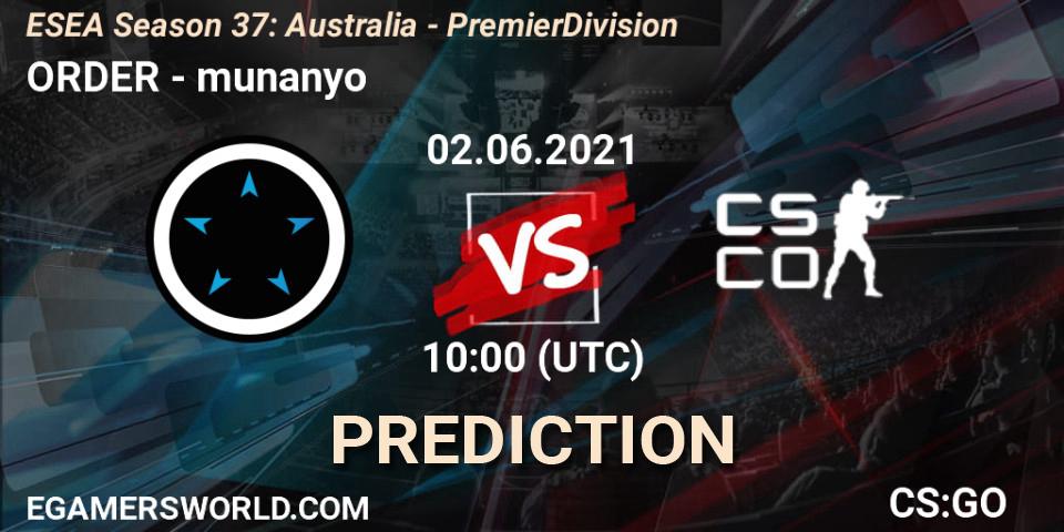 ORDER - munanyo: ennuste. 02.06.2021 at 10:00, Counter-Strike (CS2), ESEA Season 37: Australia - Premier Division