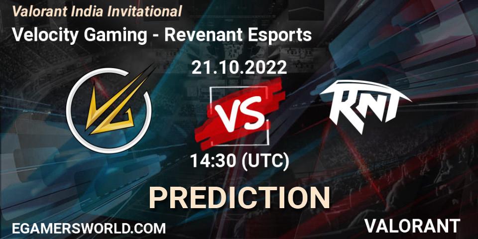 Velocity Gaming - Revenant Esports: ennuste. 21.10.2022 at 14:30, VALORANT, Valorant India Invitational