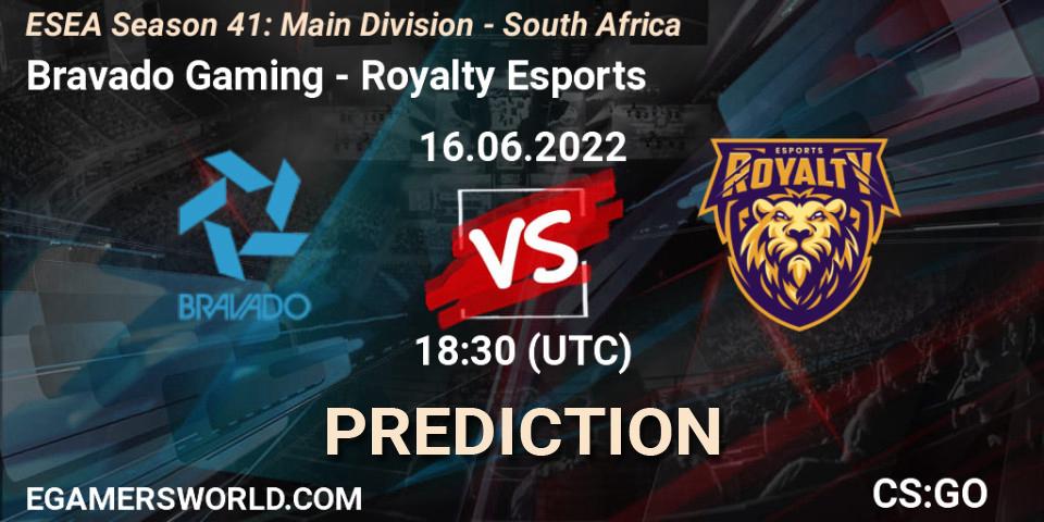 Bravado Gaming - Royalty Esports: ennuste. 16.06.2022 at 18:00, Counter-Strike (CS2), ESEA Season 41: Main Division - South Africa