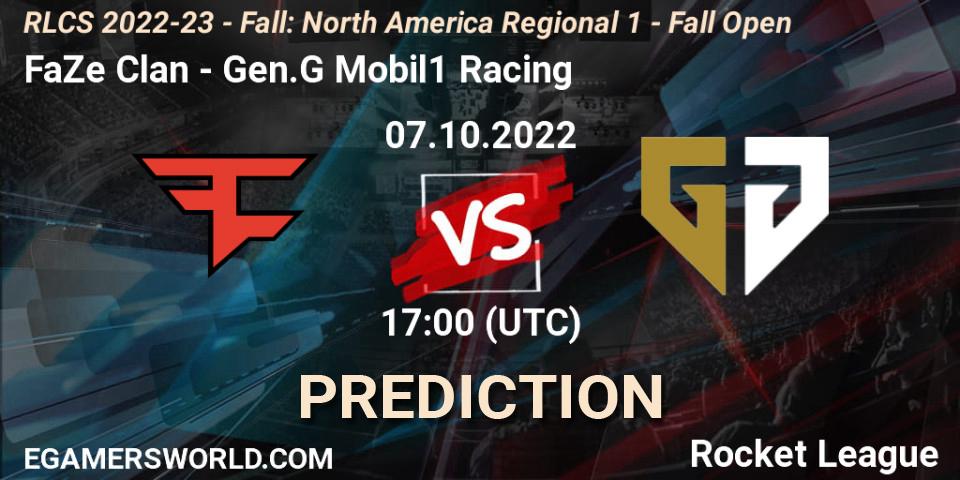 FaZe Clan - Gen.G Mobil1 Racing: ennuste. 07.10.2022 at 17:00, Rocket League, RLCS 2022-23 - Fall: North America Regional 1 - Fall Open