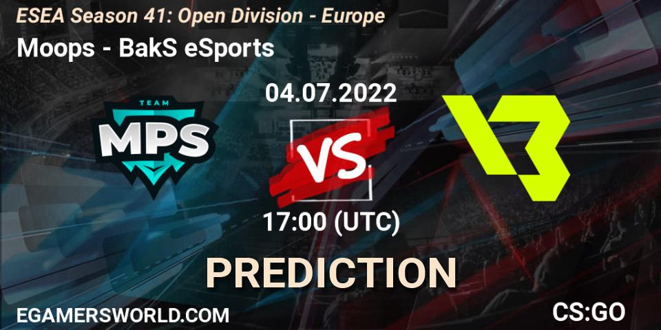 Moops - BakS eSports: ennuste. 04.07.2022 at 17:00, Counter-Strike (CS2), ESEA Season 41: Open Division - Europe
