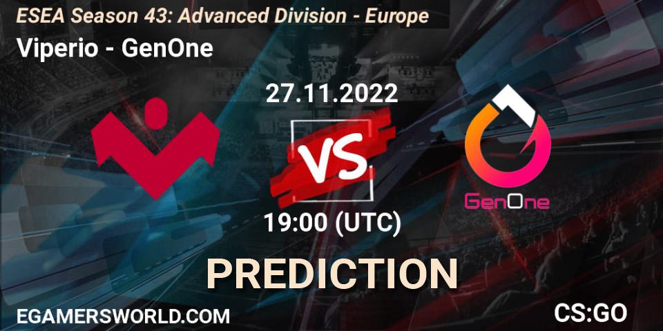 Viperio - GenOne: ennuste. 27.11.22, CS2 (CS:GO), ESEA Season 43: Advanced Division - Europe