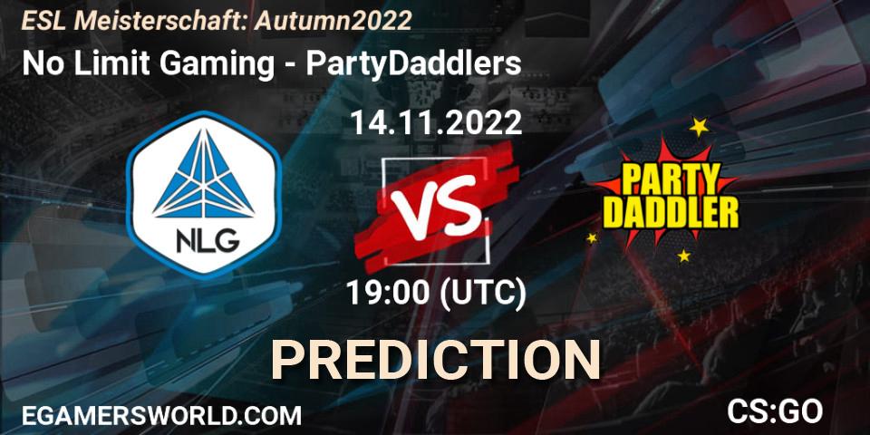 No Limit Gaming - PartyDaddlers: ennuste. 17.11.2022 at 19:00, Counter-Strike (CS2), ESL Meisterschaft: Autumn 2022