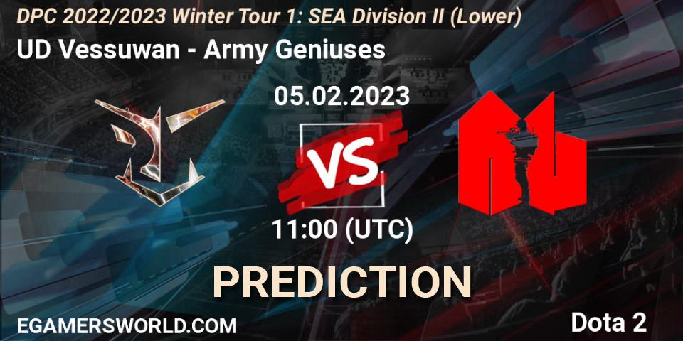 UD Vessuwan - Army Geniuses: ennuste. 05.02.23, Dota 2, DPC 2022/2023 Winter Tour 1: SEA Division II (Lower)