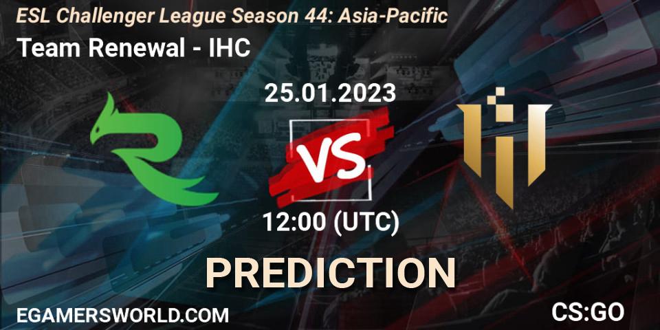 Team Renewal - IHC: ennuste. 25.01.2023 at 12:00, Counter-Strike (CS2), ESL Challenger League Season 44: Asia-Pacific