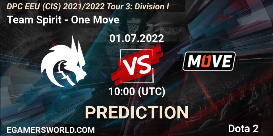 Team Spirit - One Move: ennuste. 01.07.2022 at 10:00, Dota 2, DPC EEU (CIS) 2021/2022 Tour 3: Division I