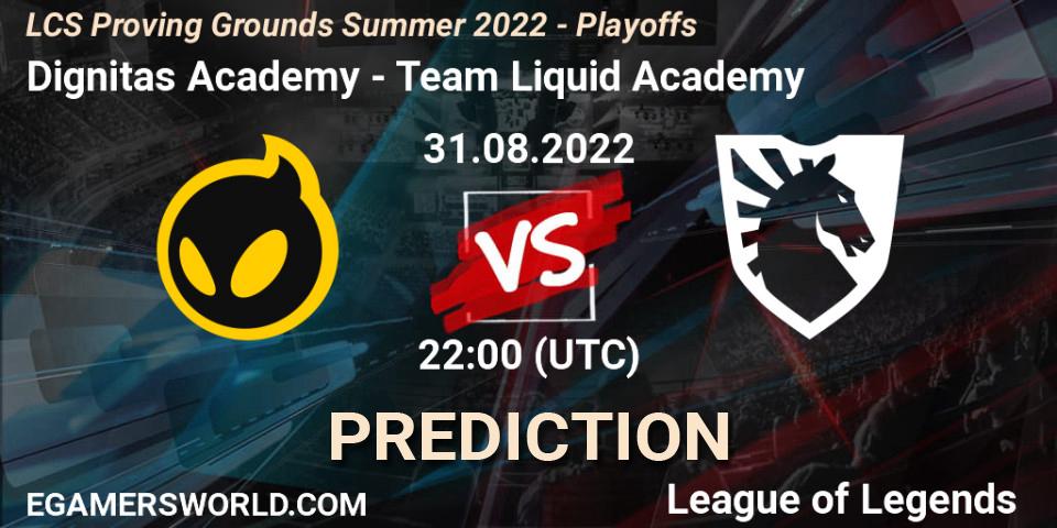 Dignitas Academy - Team Liquid Academy: ennuste. 31.08.2022 at 22:00, LoL, LCS Proving Grounds Summer 2022 - Playoffs