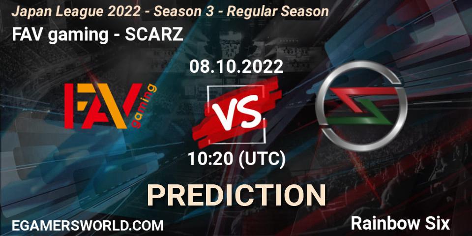 FAV gaming - SCARZ: ennuste. 08.10.2022 at 10:20, Rainbow Six, Japan League 2022 - Season 3 - Regular Season