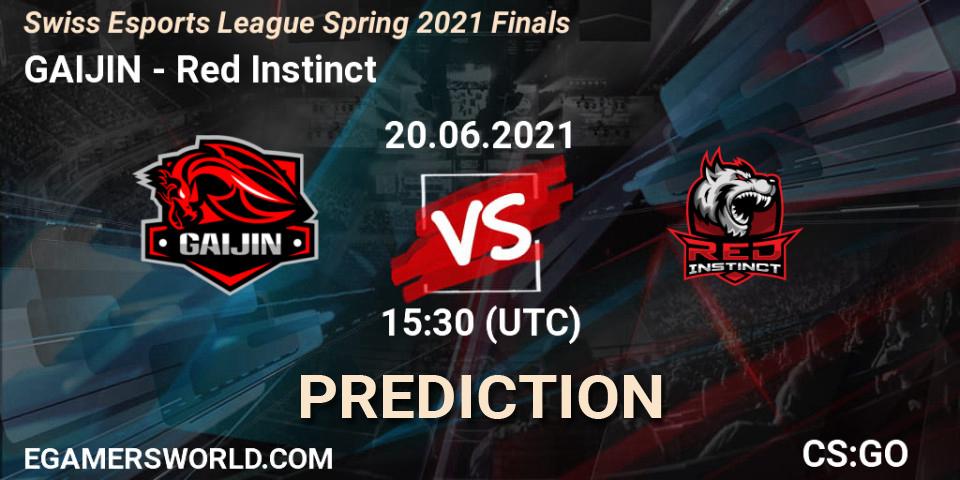 GAIJIN - Red Instinct: ennuste. 20.06.2021 at 16:20, Counter-Strike (CS2), Swiss Esports League Spring 2021 Finals