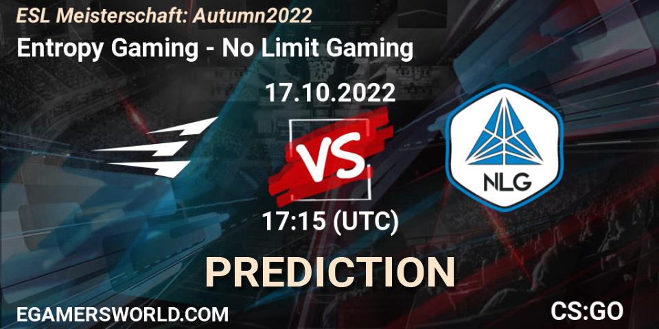 Entropy Gaming - No Limit Gaming: ennuste. 17.10.2022 at 17:15, Counter-Strike (CS2), ESL Meisterschaft: Autumn 2022
