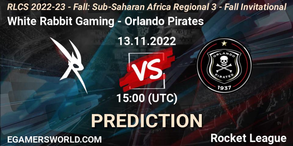 White Rabbit Gaming - Orlando Pirates: ennuste. 13.11.2022 at 15:00, Rocket League, RLCS 2022-23 - Fall: Sub-Saharan Africa Regional 3 - Fall Invitational