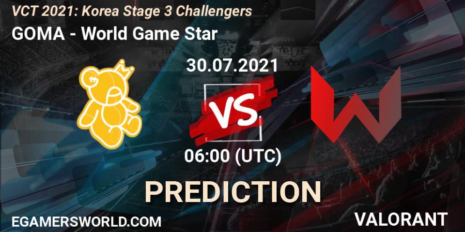 GOMA - World Game Star: ennuste. 30.07.2021 at 06:00, VALORANT, VCT 2021: Korea Stage 3 Challengers