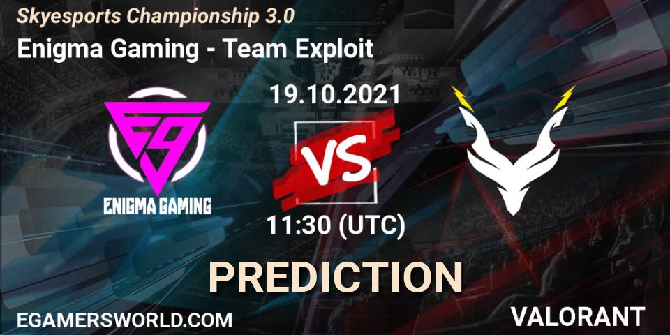 Enigma Gaming - Team Exploit: ennuste. 19.10.2021 at 11:30, VALORANT, Skyesports Championship 3.0