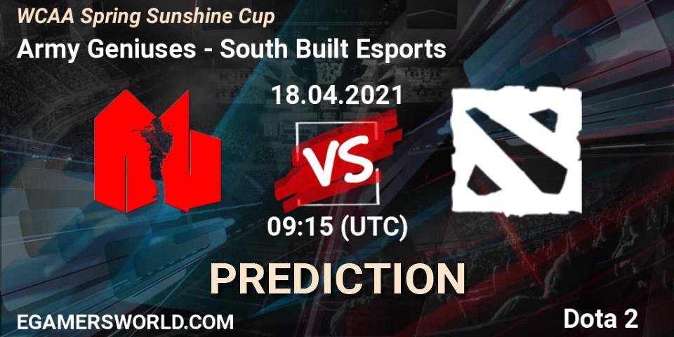 Army Geniuses - South Built Esports: ennuste. 18.04.2021 at 09:15, Dota 2, WCAA Spring Sunshine Cup