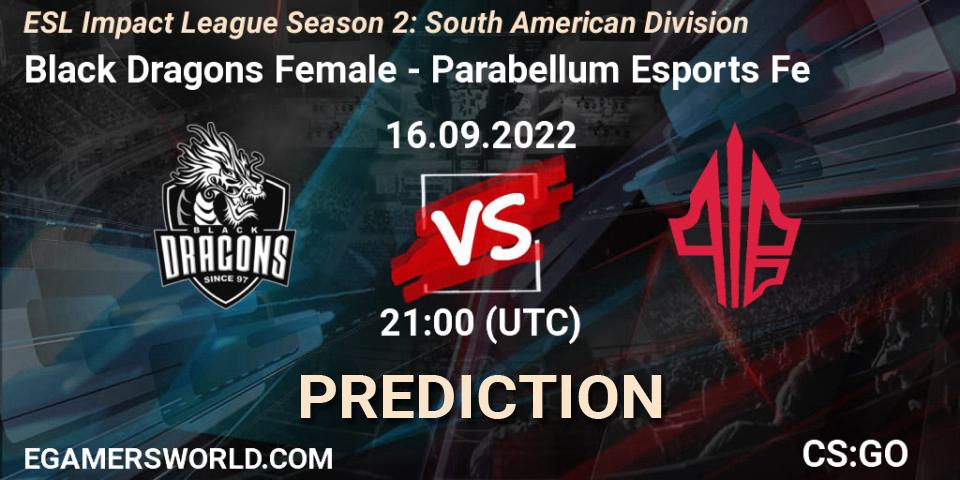 Black Dragons Female - Parabellum Esports Fe: ennuste. 16.09.2022 at 21:00, Counter-Strike (CS2), ESL Impact League Season 2: South American Division