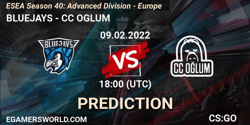 BLUEJAYS - CC OGLUM: ennuste. 09.02.2022 at 18:00, Counter-Strike (CS2), ESEA Season 40: Advanced Division - Europe