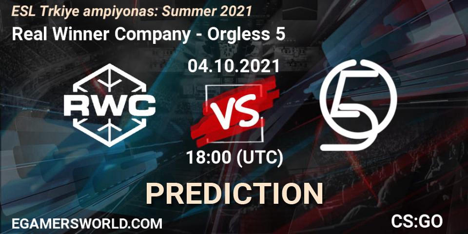 Real Winner Company - Orgless 5: ennuste. 04.10.2021 at 18:00, Counter-Strike (CS2), ESL Türkiye Şampiyonası: Summer 2021