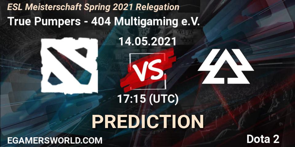 True Pumpers - 404 Multigaming e.V.: ennuste. 14.05.2021 at 17:13, Dota 2, ESL Meisterschaft Spring 2021 Relegation