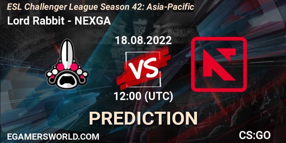 Lord Rabbit - NEXGA: ennuste. 18.08.2022 at 12:00, Counter-Strike (CS2), ESL Challenger League Season 42: Asia-Pacific