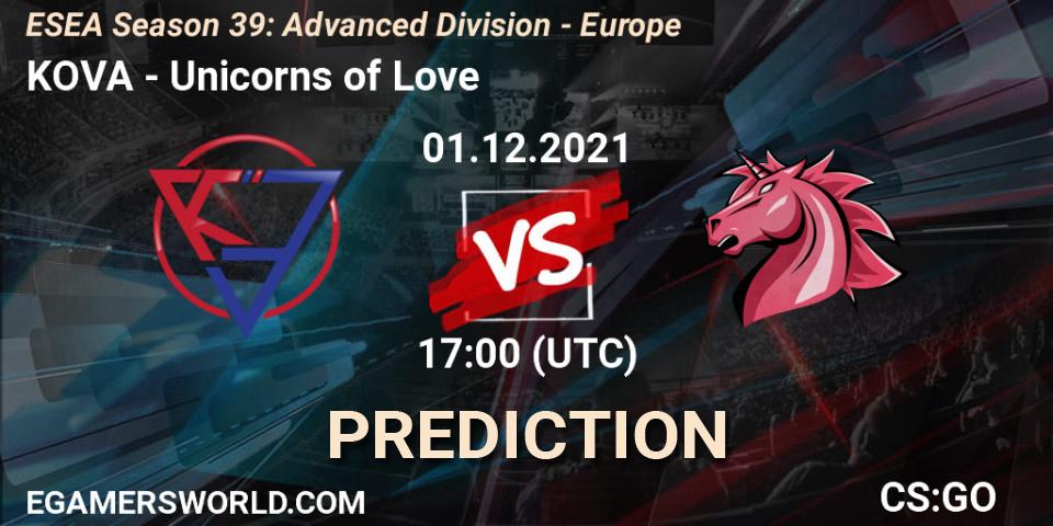 KOVA - Unicorns of Love: ennuste. 01.12.21, CS2 (CS:GO), ESEA Season 39: Advanced Division - Europe