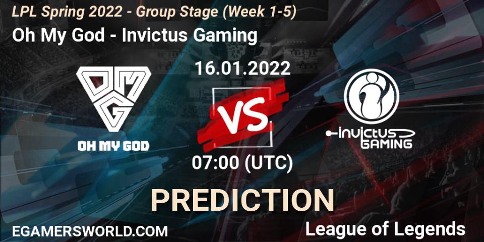 Oh My God - Invictus Gaming: ennuste. 16.01.2022 at 07:00, LoL, LPL Spring 2022 - Group Stage (Week 1-5)