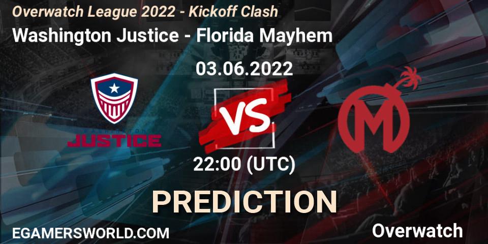 Washington Justice - Florida Mayhem: ennuste. 03.06.2022 at 22:00, Overwatch, Overwatch League 2022 - Kickoff Clash