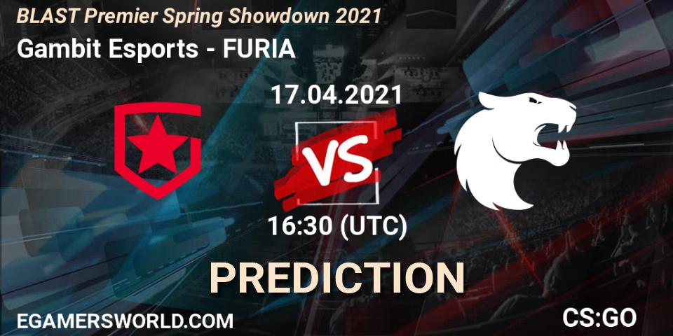 Gambit Esports - FURIA: ennuste. 17.04.2021 at 16:10, Counter-Strike (CS2), BLAST Premier Spring Showdown 2021