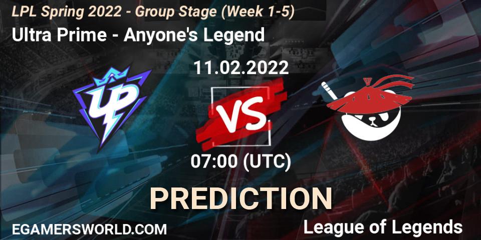 Ultra Prime - Anyone's Legend: ennuste. 11.02.22, LoL, LPL Spring 2022 - Group Stage (Week 1-5)