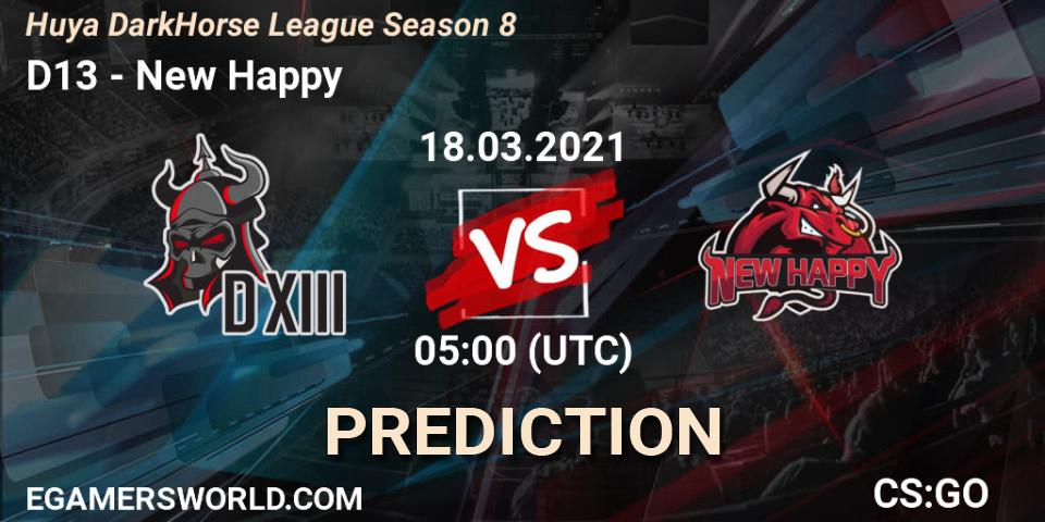 D13 - New Happy: ennuste. 18.03.2021 at 05:00, Counter-Strike (CS2), Huya DarkHorse League Season 8