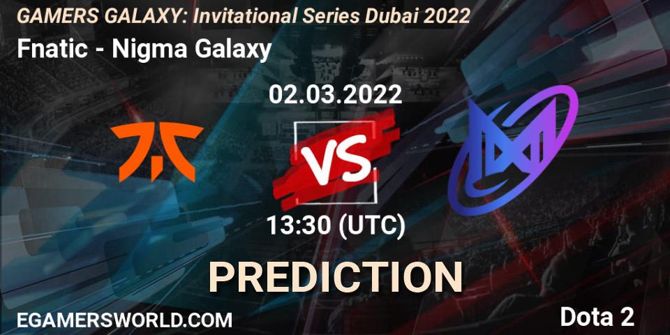 Fnatic - Nigma Galaxy: ennuste. 02.03.2022 at 12:20, Dota 2, GAMERS GALAXY: Invitational Series Dubai 2022