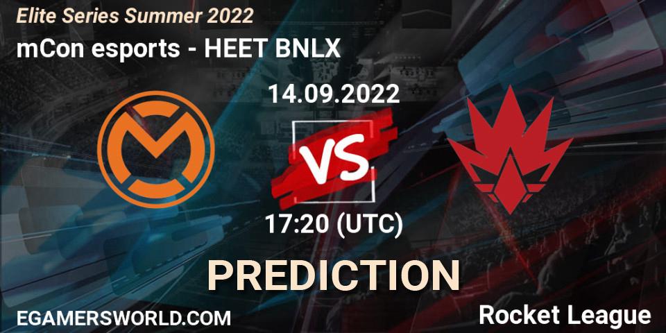 mCon esports - HEET BNLX: ennuste. 14.09.2022 at 17:20, Rocket League, Elite Series Summer 2022