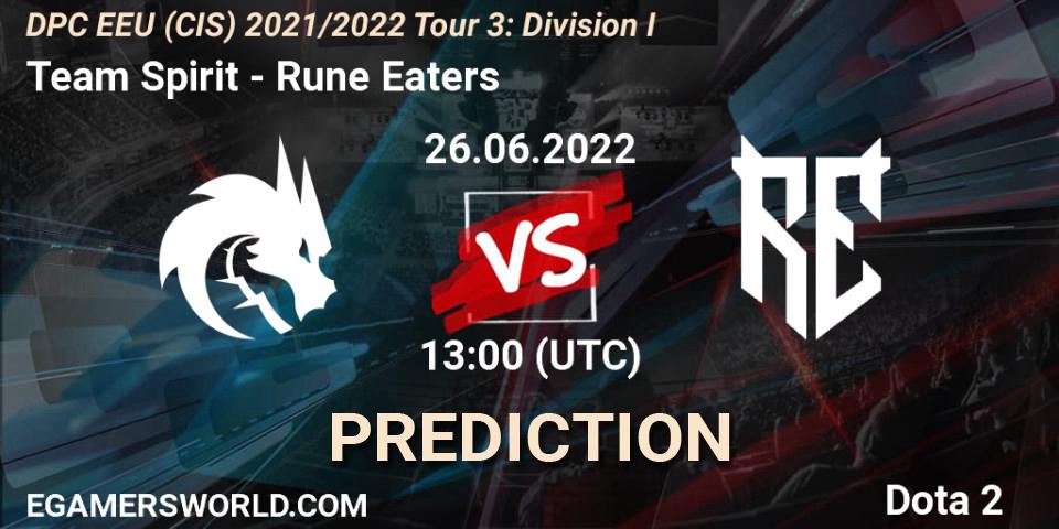 Team Spirit - Rune Eaters: ennuste. 26.06.2022 at 13:01, Dota 2, DPC EEU (CIS) 2021/2022 Tour 3: Division I